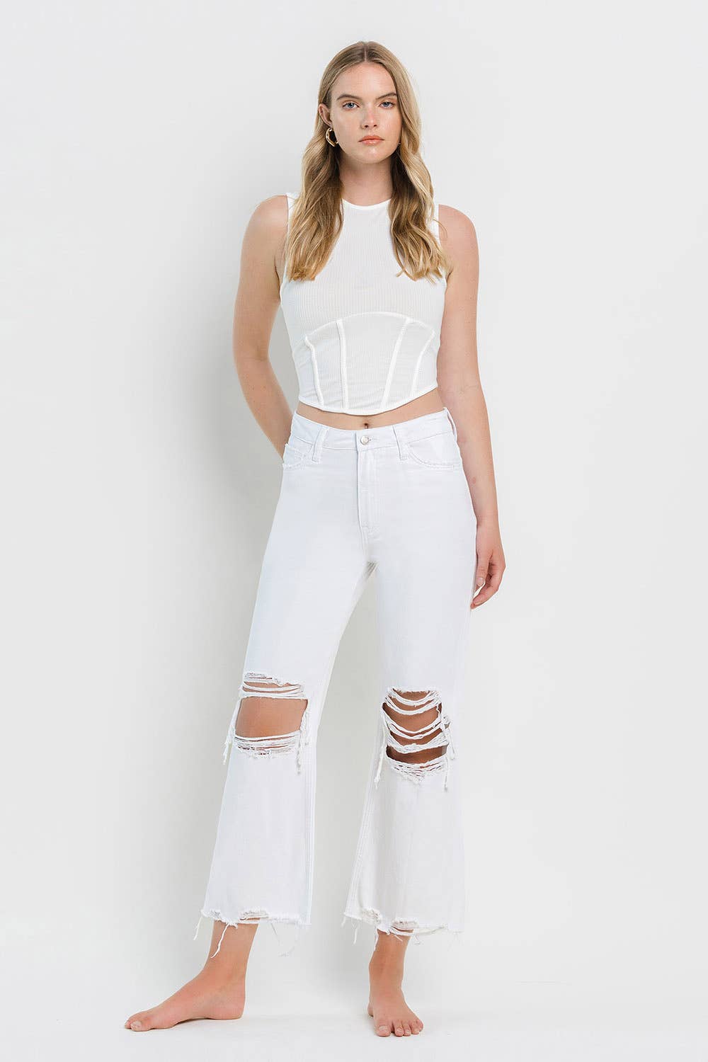 90'S VINTAGE SUPER HIGH RISE CROP FLARE JEANS