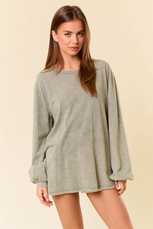 Vintage Washed Stripe Long Sleeve Over-Sized Tee
