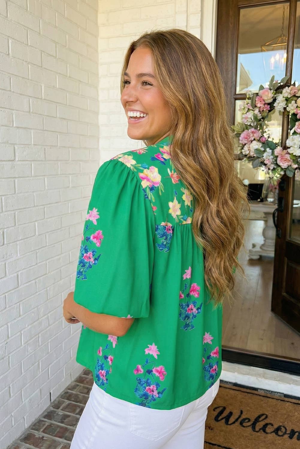 Floral Split Neck Blouse