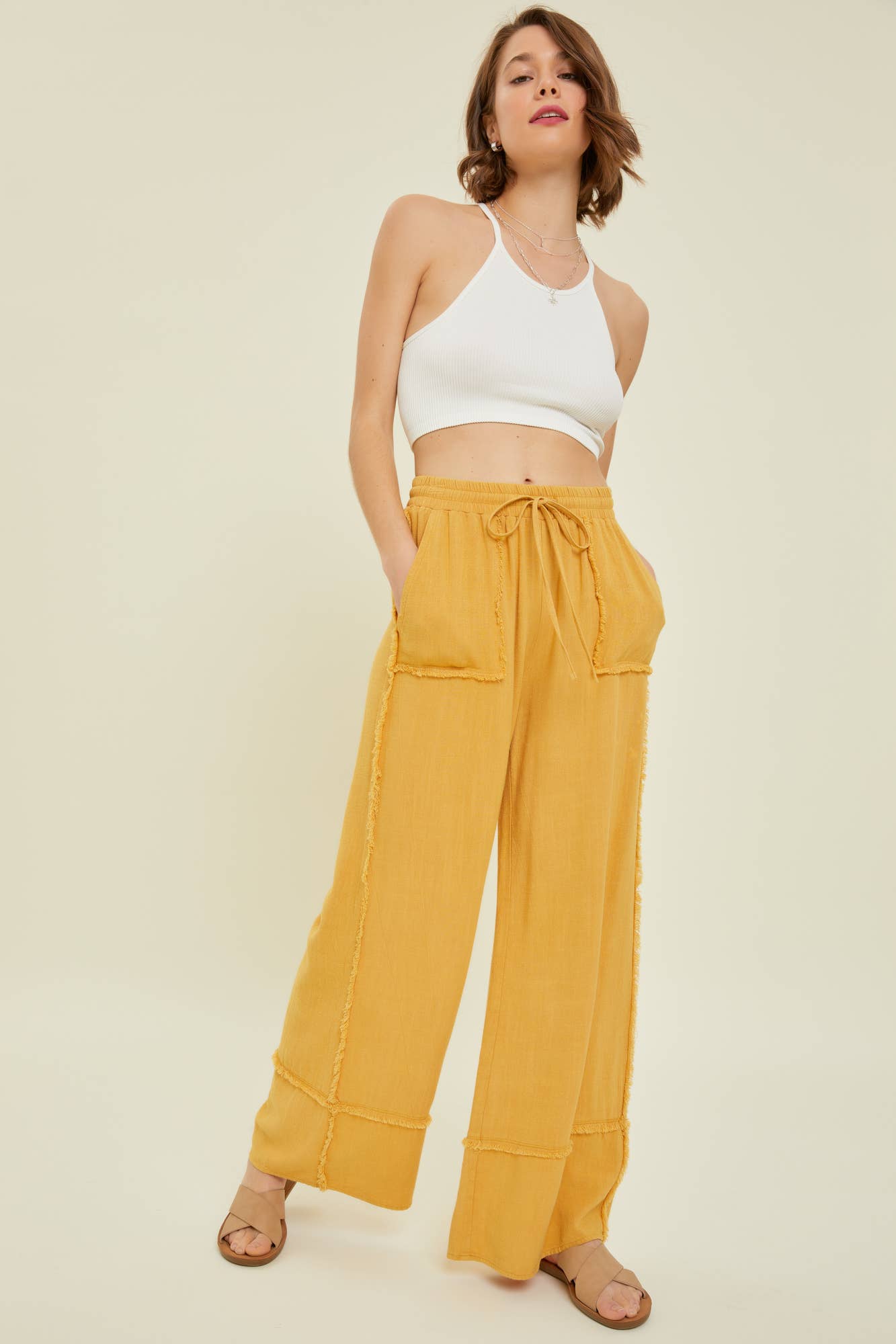 MINERAL WASHED WIDE LEG PANTS