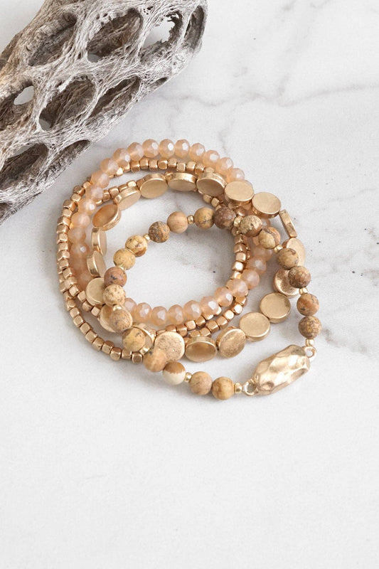 5 piece Boho Beaded Bracelets Stack NAT