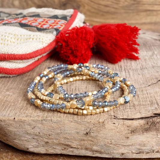 Layered Crystal Glass and Gold Beaded Bracelet
