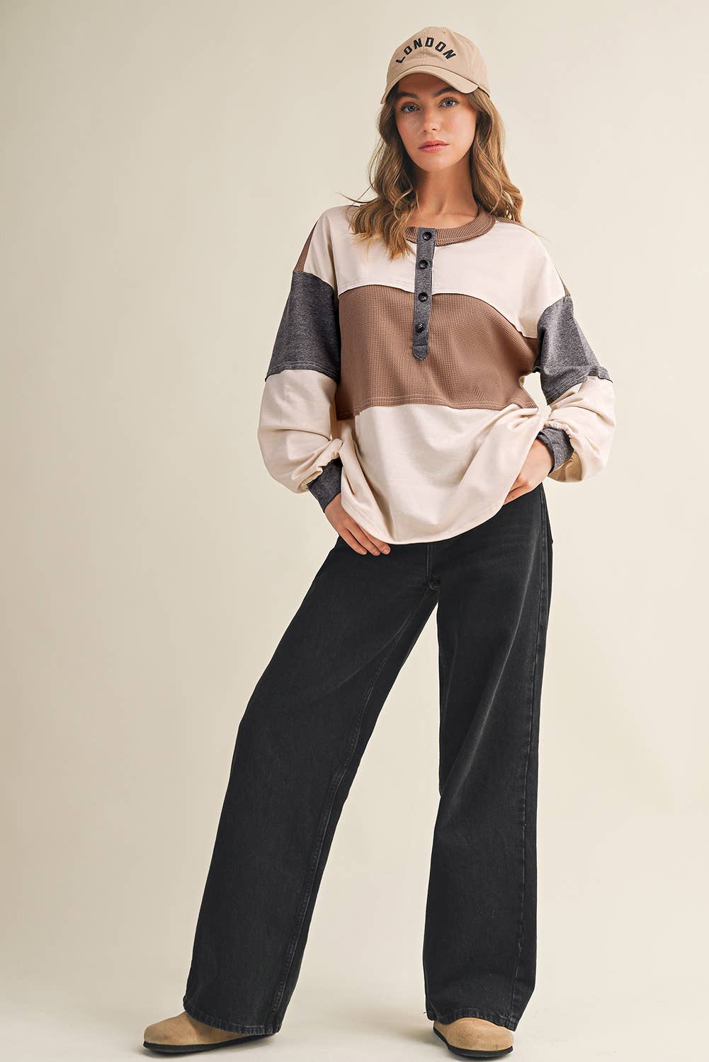 Color Block Waffled Patch Henley Top