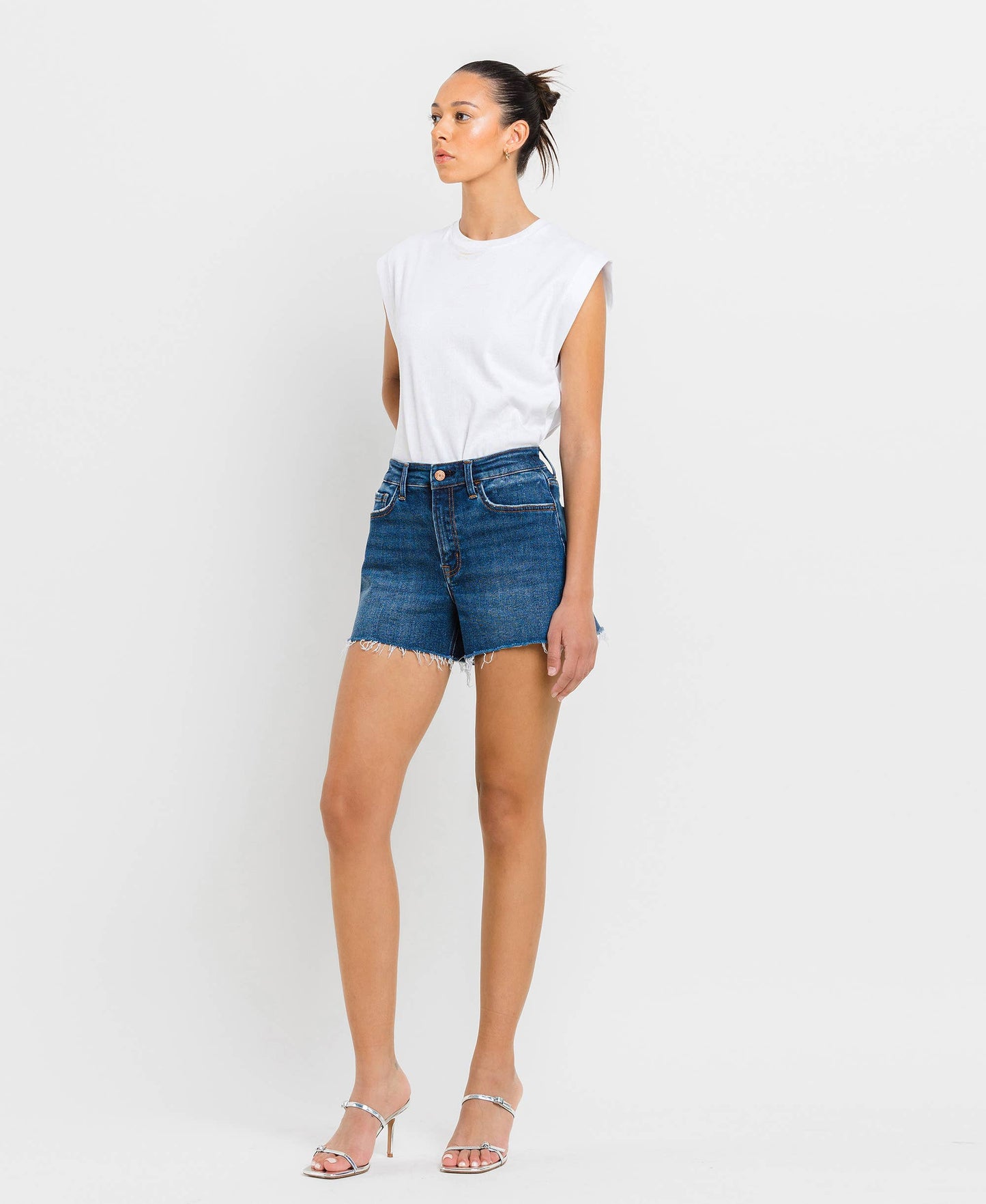 VERVET HIGH RISE RAW HEM SHORTS