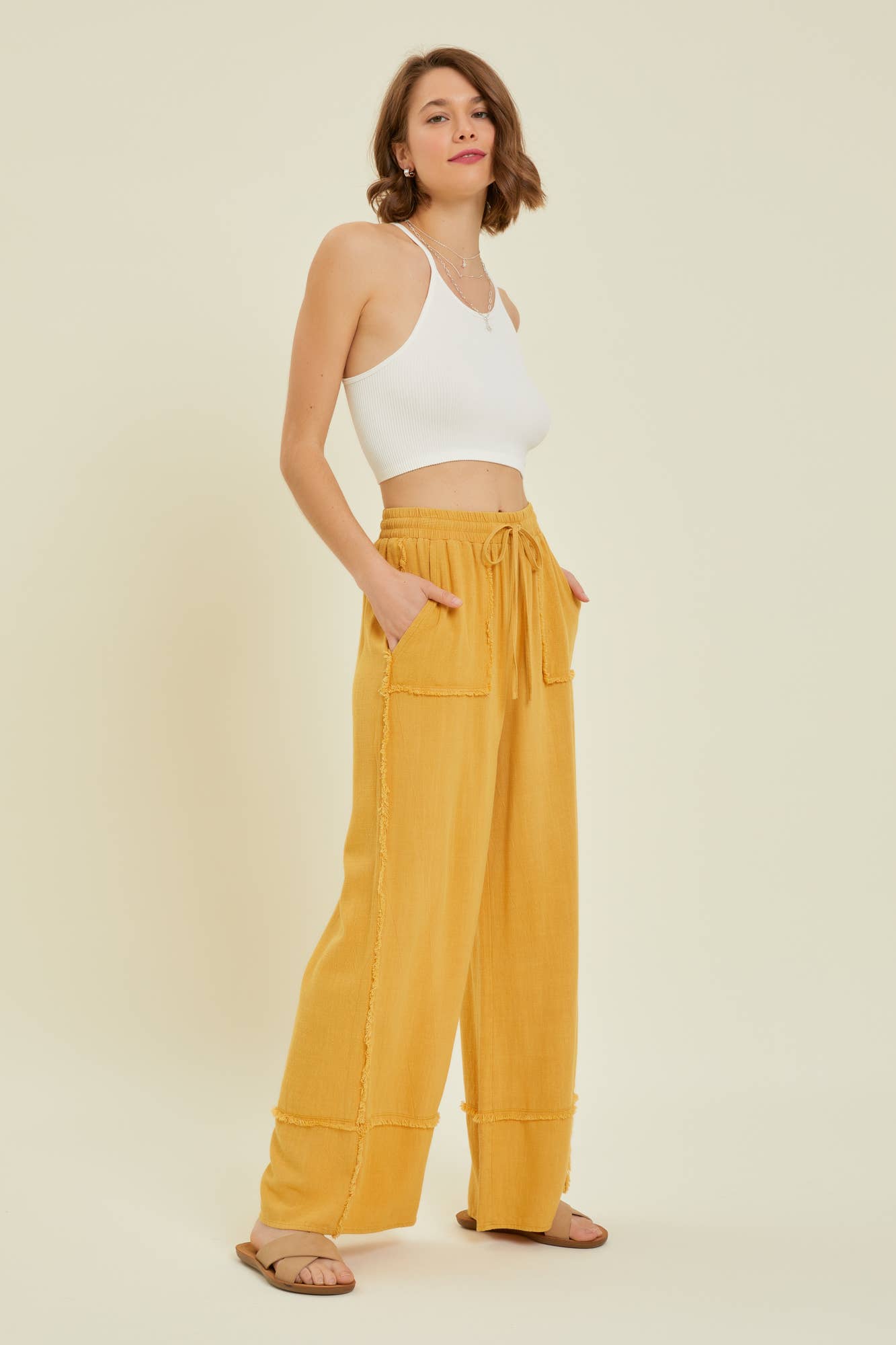 MINERAL WASHED WIDE LEG PANTS