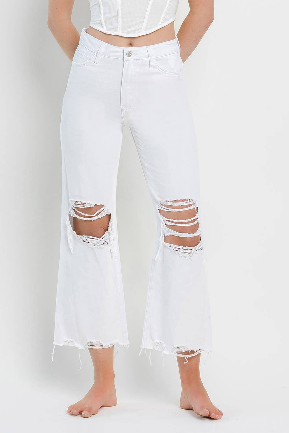 90'S VINTAGE SUPER HIGH RISE CROP FLARE JEANS