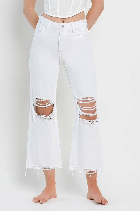 90'S VINTAGE SUPER HIGH RISE CROP FLARE JEANS