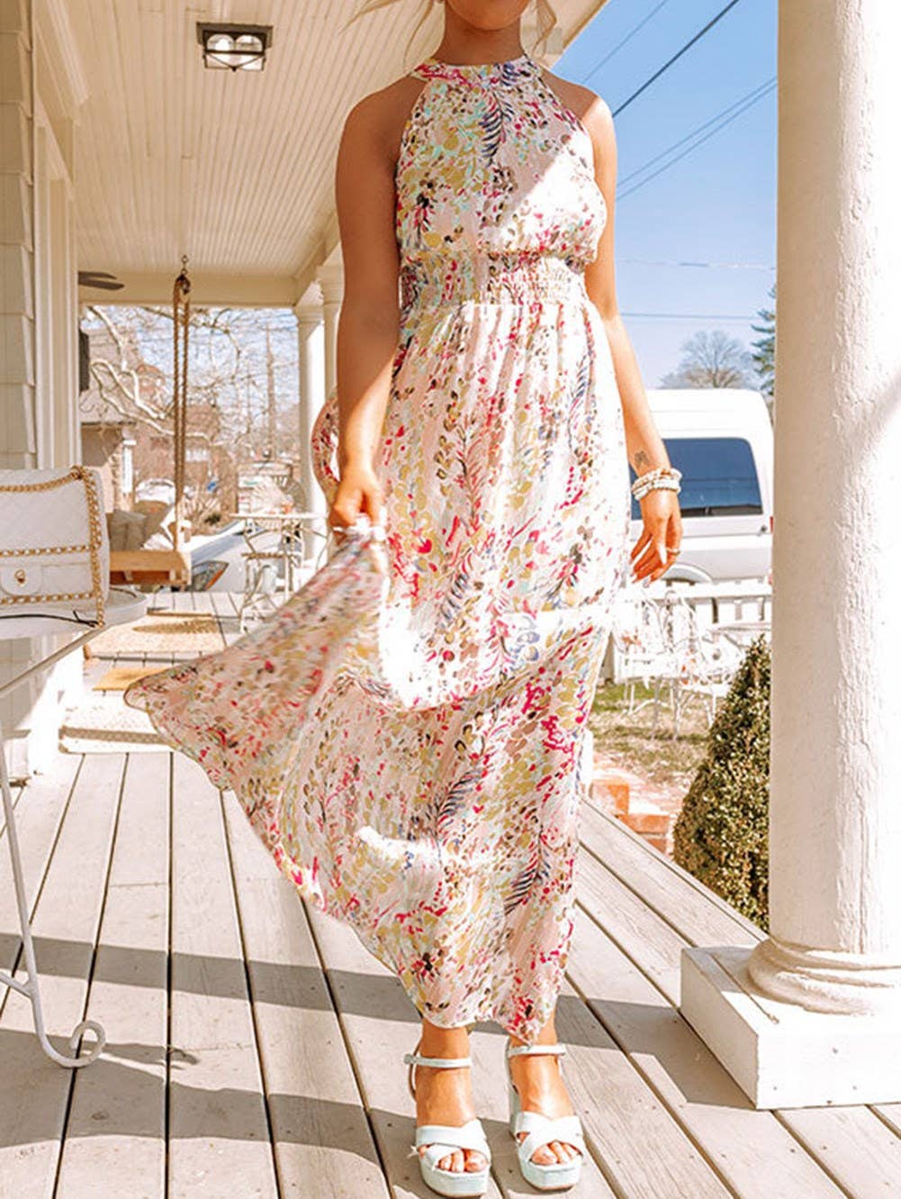 Cross Back Floral Maxi Dress
