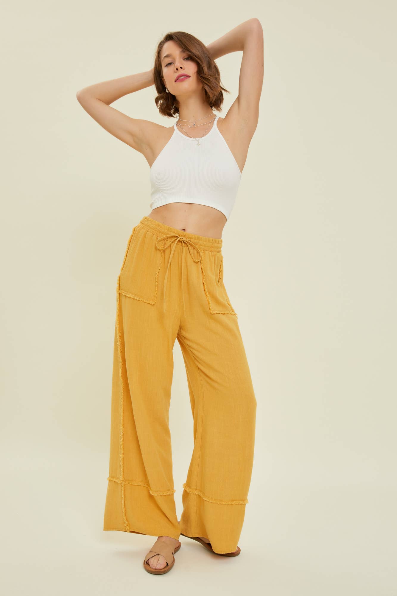 MINERAL WASHED WIDE LEG PANTS