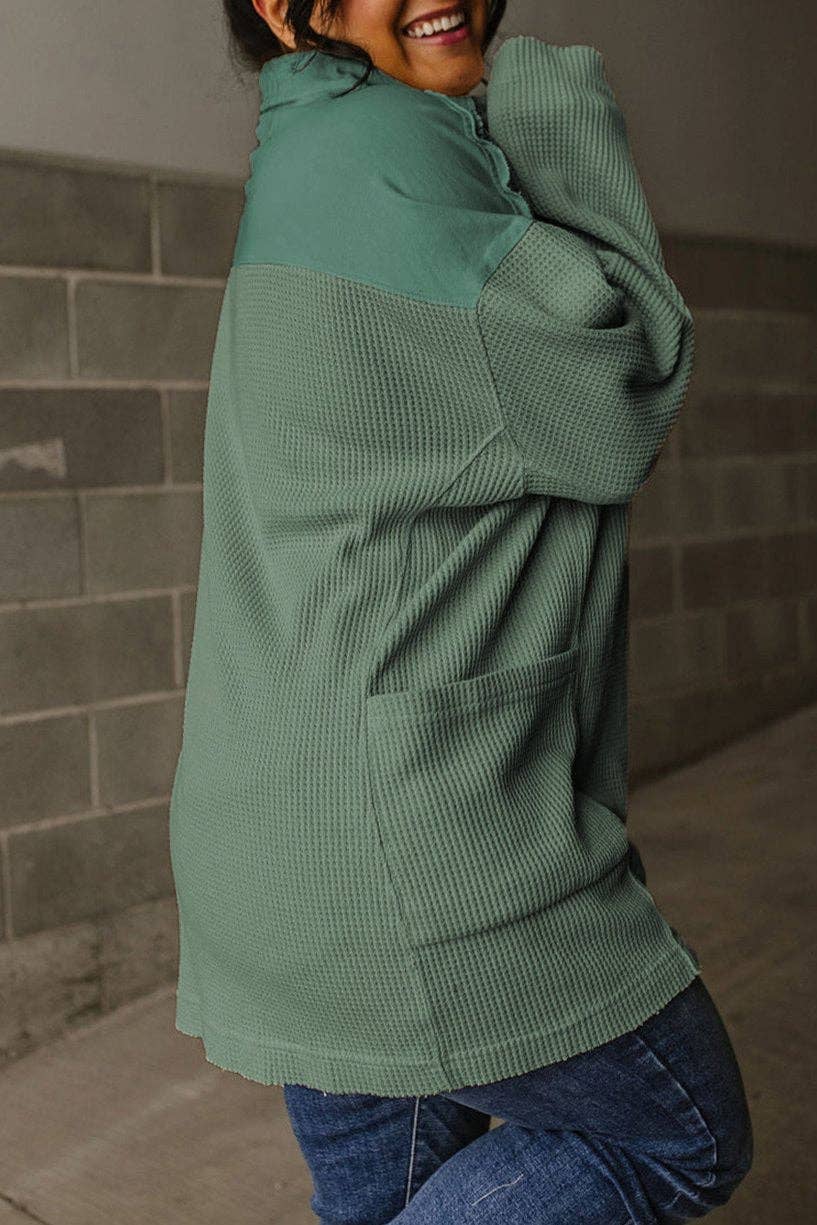 Waffle Long Sleeve Collar Top