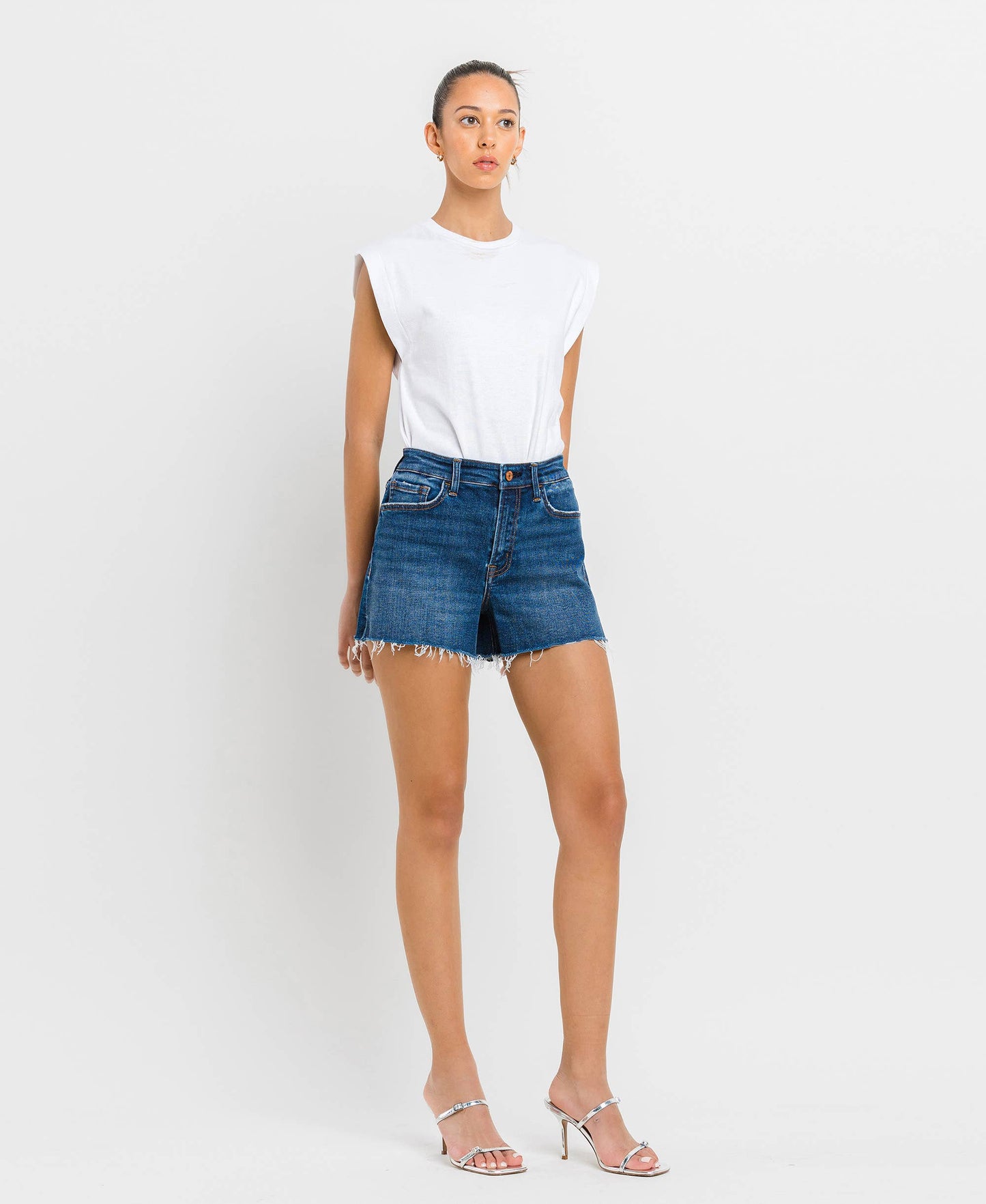 VERVET HIGH RISE RAW HEM SHORTS