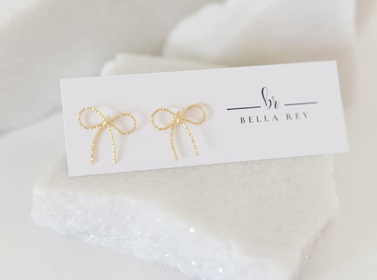 14k gold plated bow stud earrings- dainty