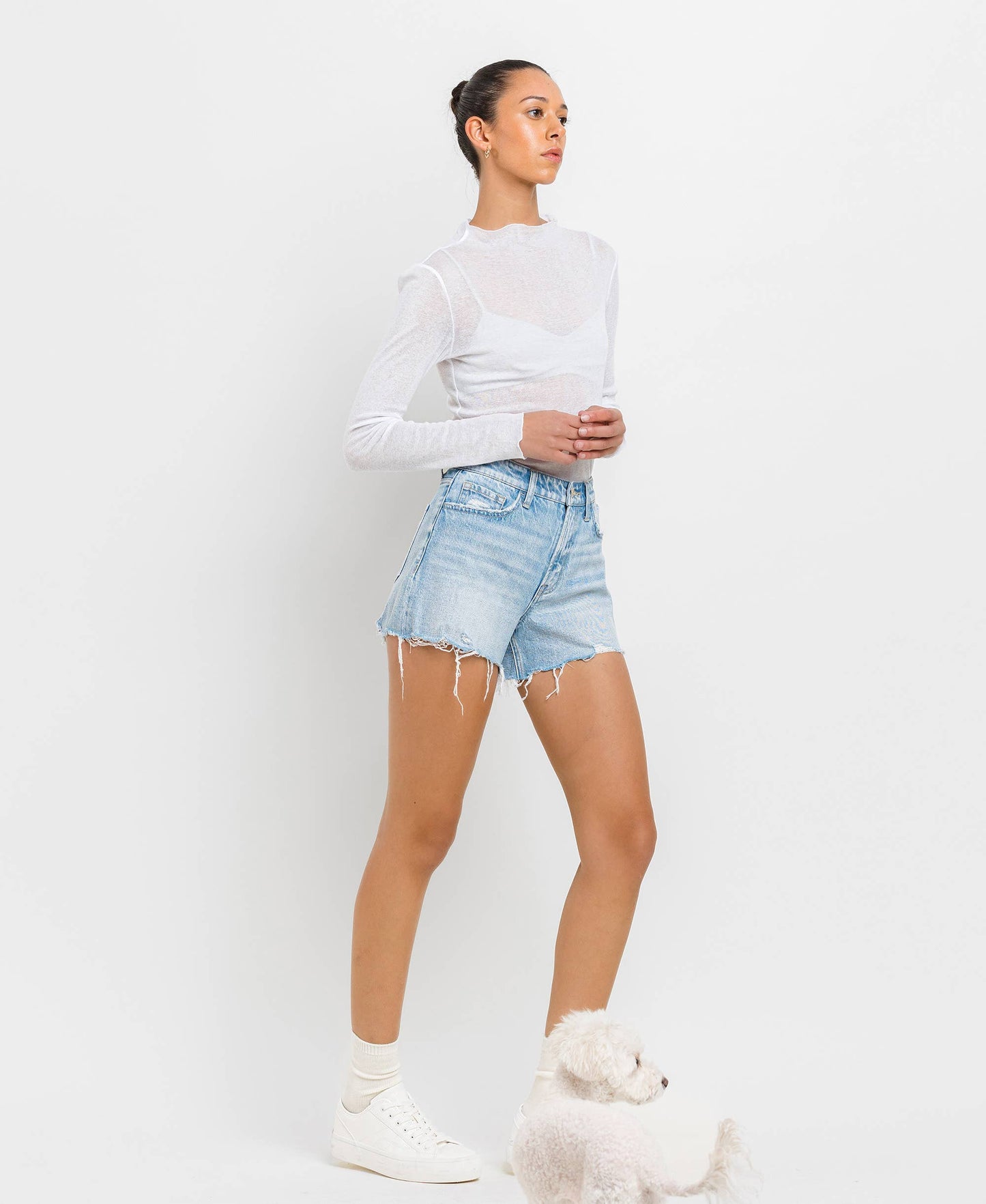 VERVET HIGH RISE DISTRESSED HEM SHORTS