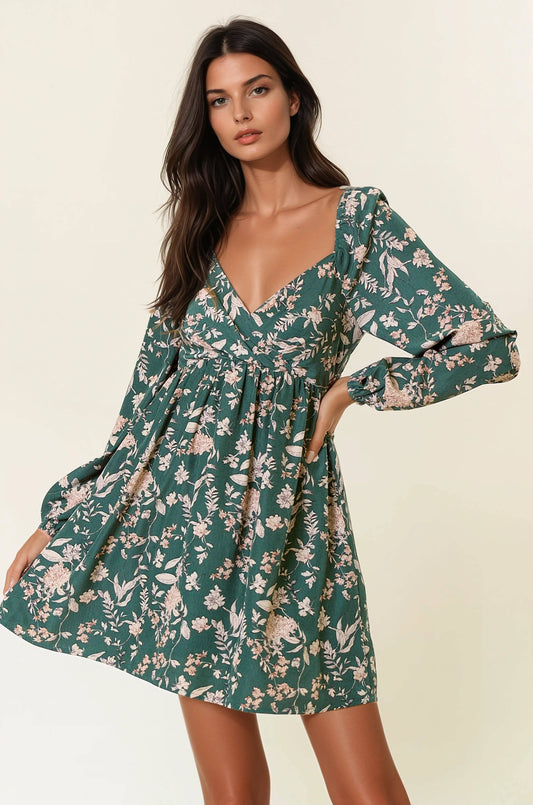 FLORAL LONG SLEEVE MINI DRESS