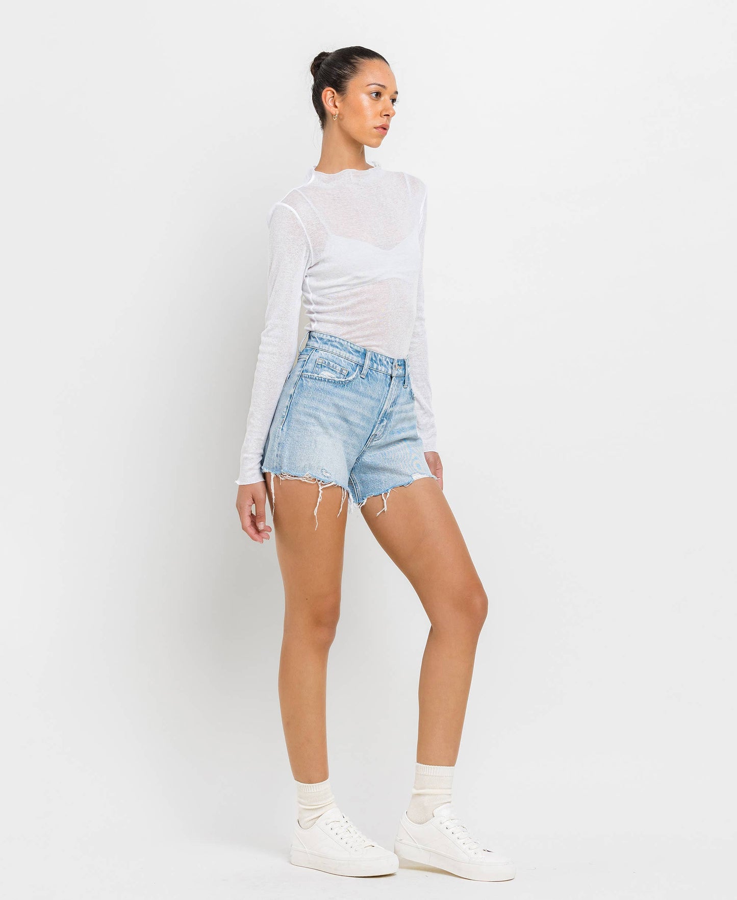 VERVET HIGH RISE DISTRESSED HEM SHORTS