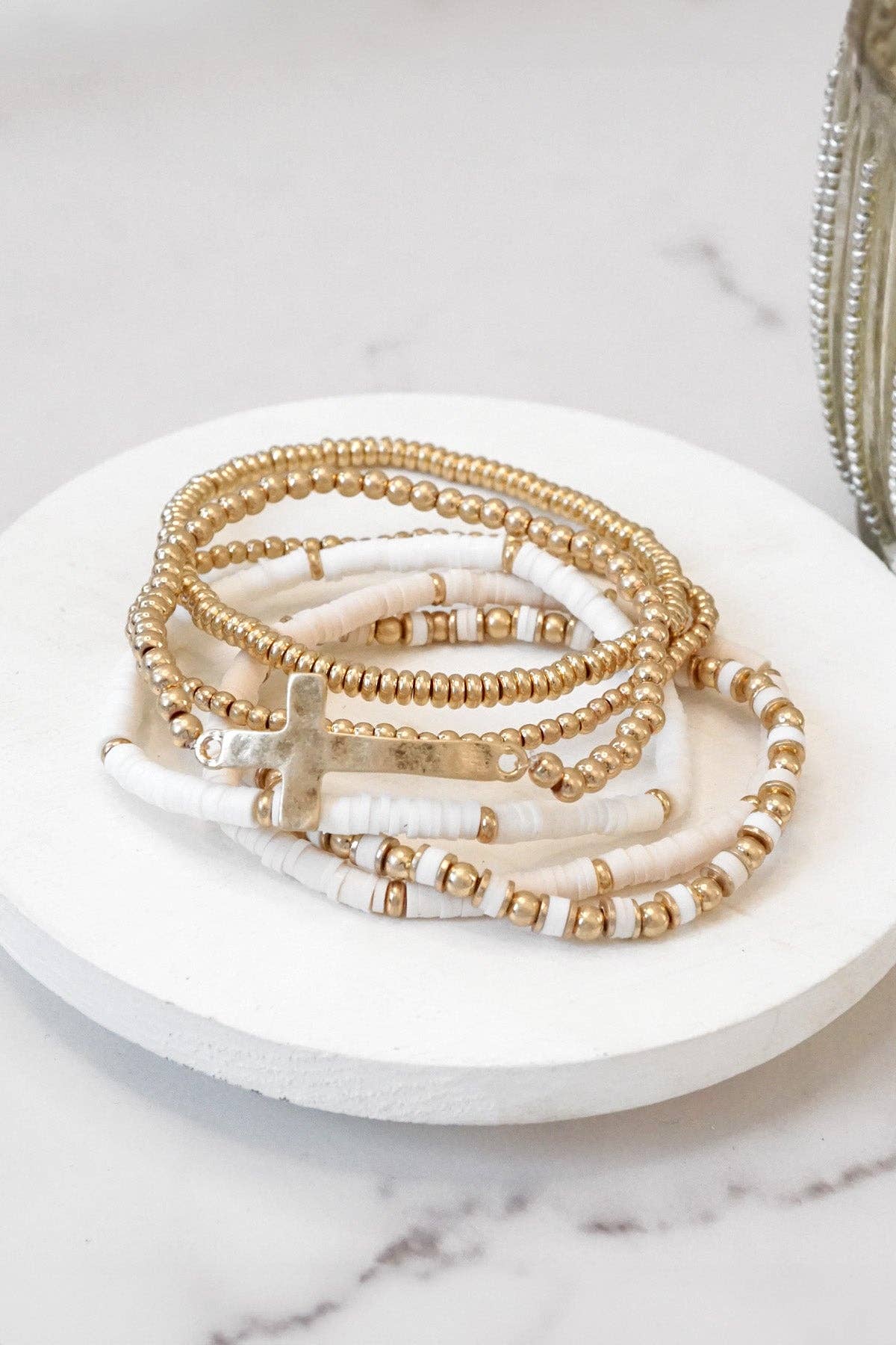 Clay & Gold Cross Bracelet Set