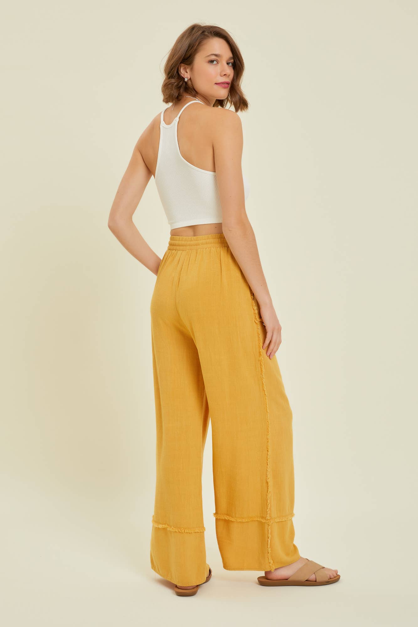 MINERAL WASHED WIDE LEG PANTS