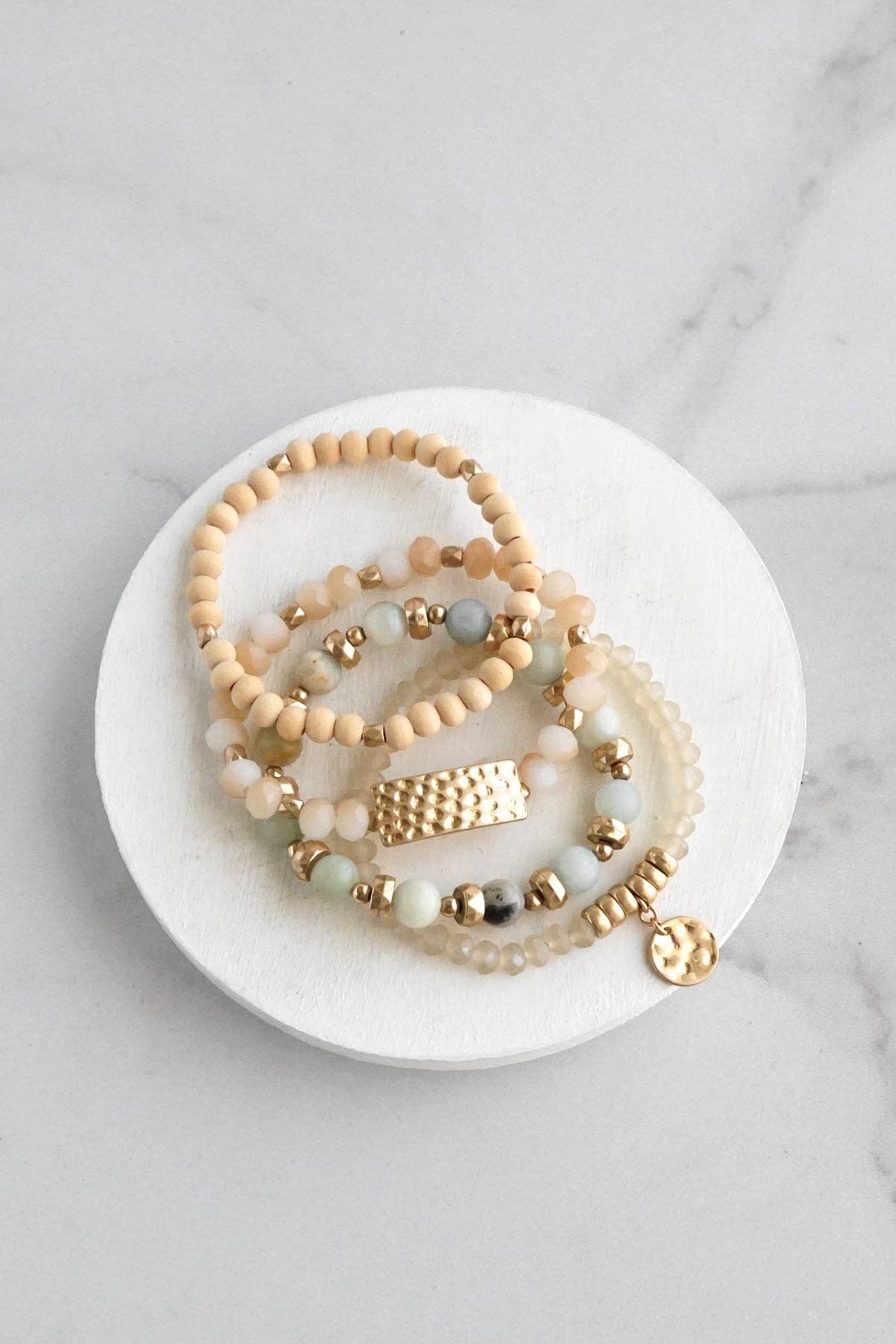 4 Piece Stack Natural Wood & Amazonite