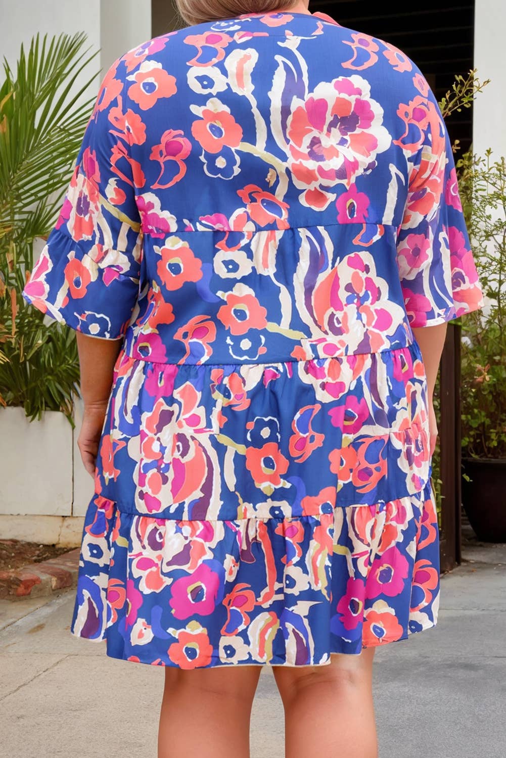 PLUS SIZE Floral 3/4 Sleeve Dress