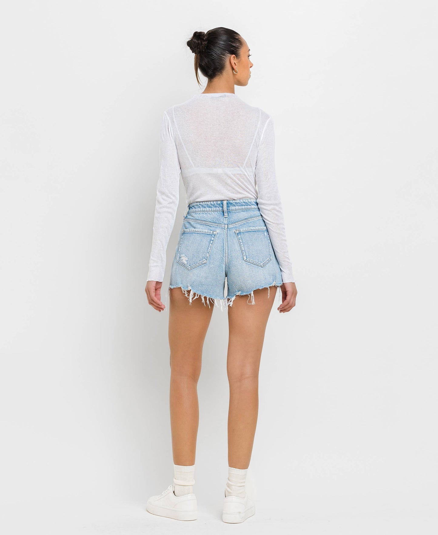 VERVET HIGH RISE DISTRESSED HEM SHORTS