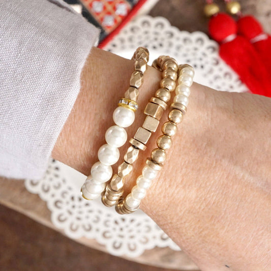 Pearls and Antique Gold Bracelet Set