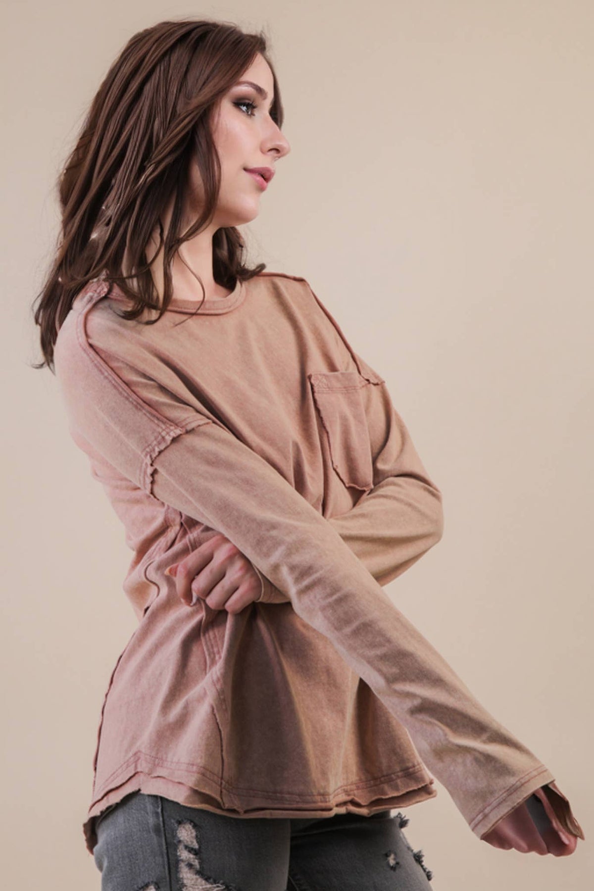 Mineral Washed Casual Knit Top