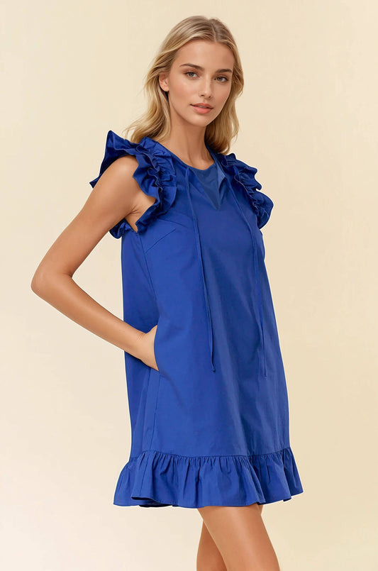 Cotton Poplin V-neck Mini Dress