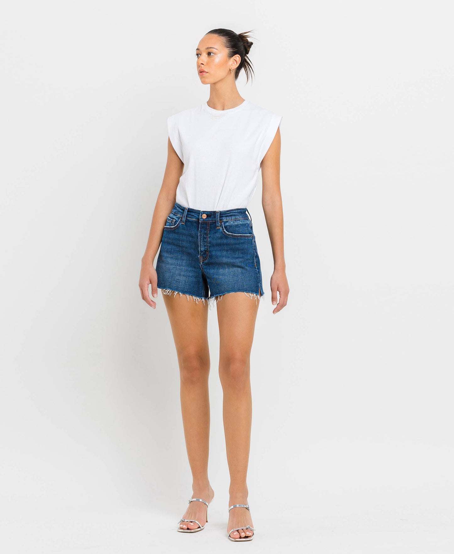 VERVET HIGH RISE RAW HEM SHORTS