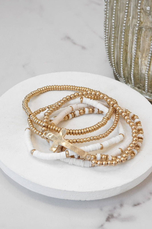 Clay & Gold Cross Bracelet Set
