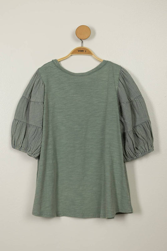 Mineral Washed Puff Sleeve Top