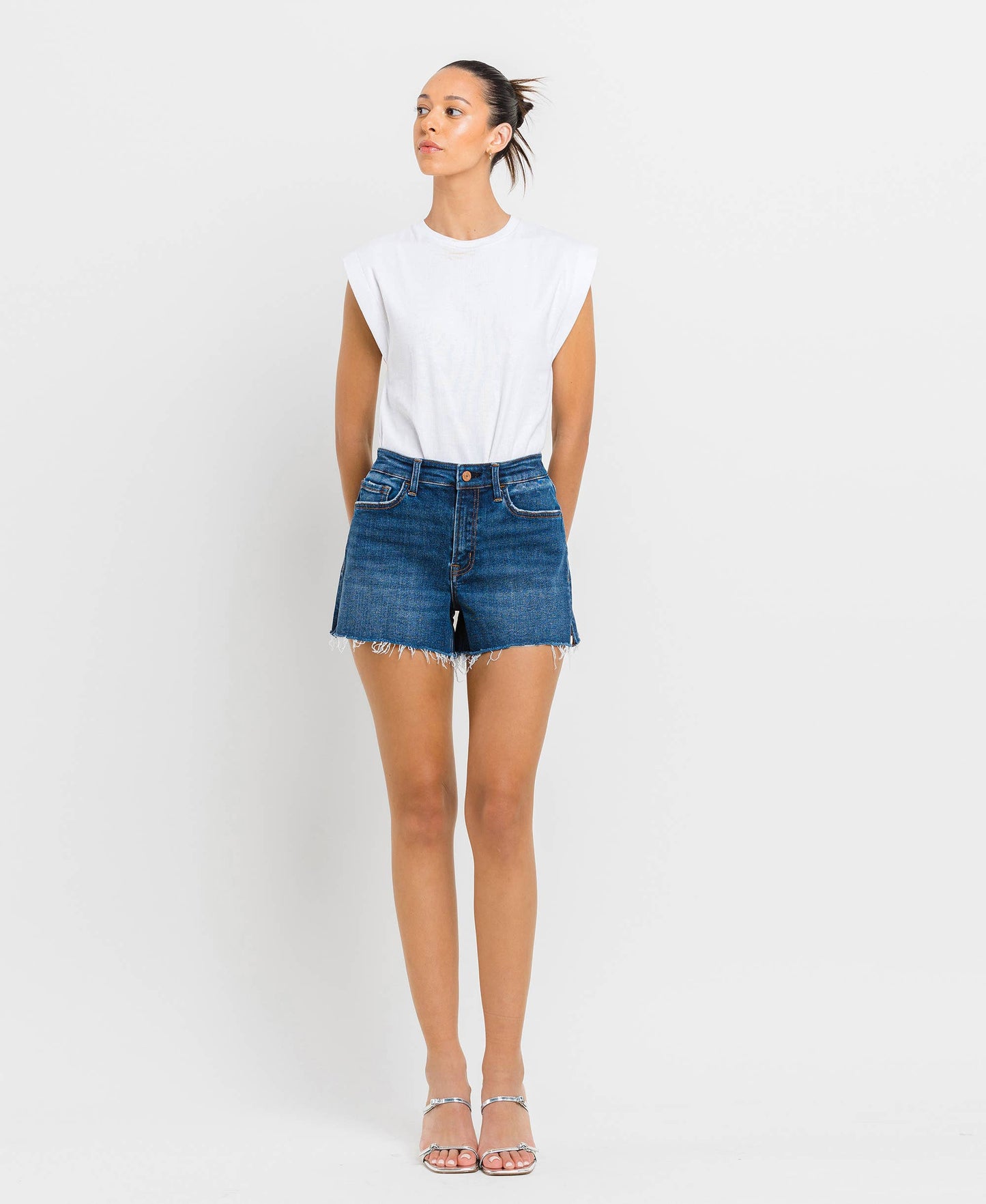 VERVET HIGH RISE RAW HEM SHORTS
