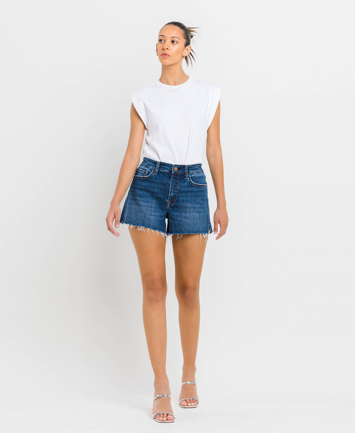 VERVET HIGH RISE RAW HEM SHORTS