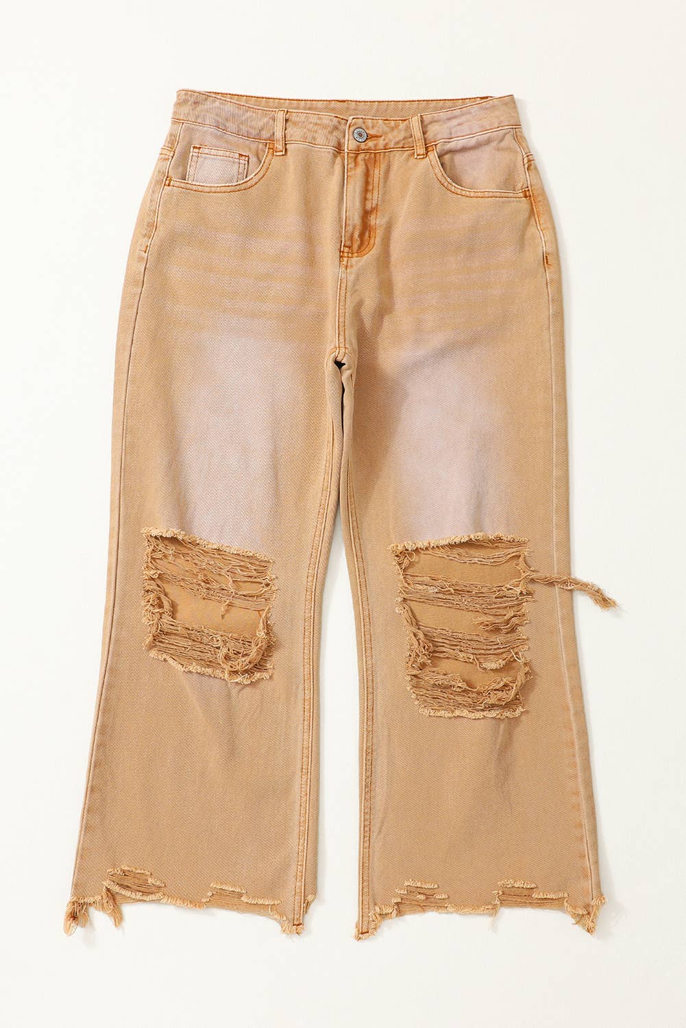 Distressed High Waist Cropped Flare Jeans