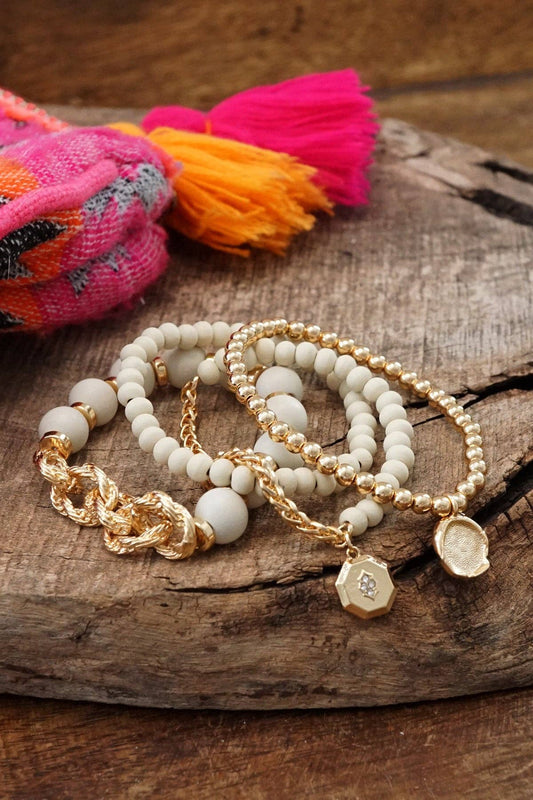 Cream & Gold Beaded Bracelet Set