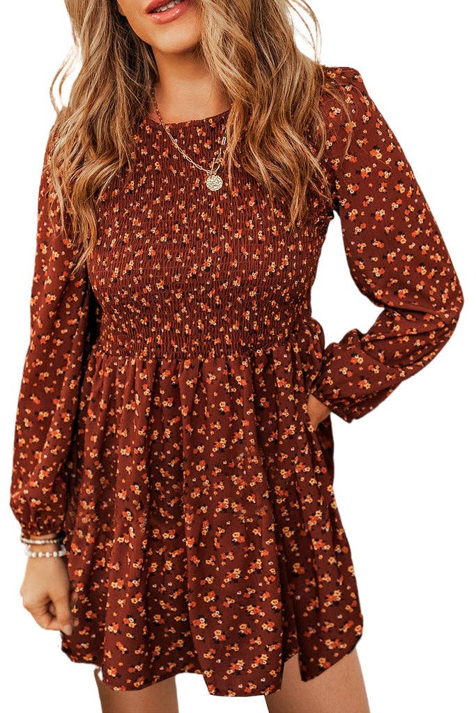 Floral Smocked Long Sleeve Dress