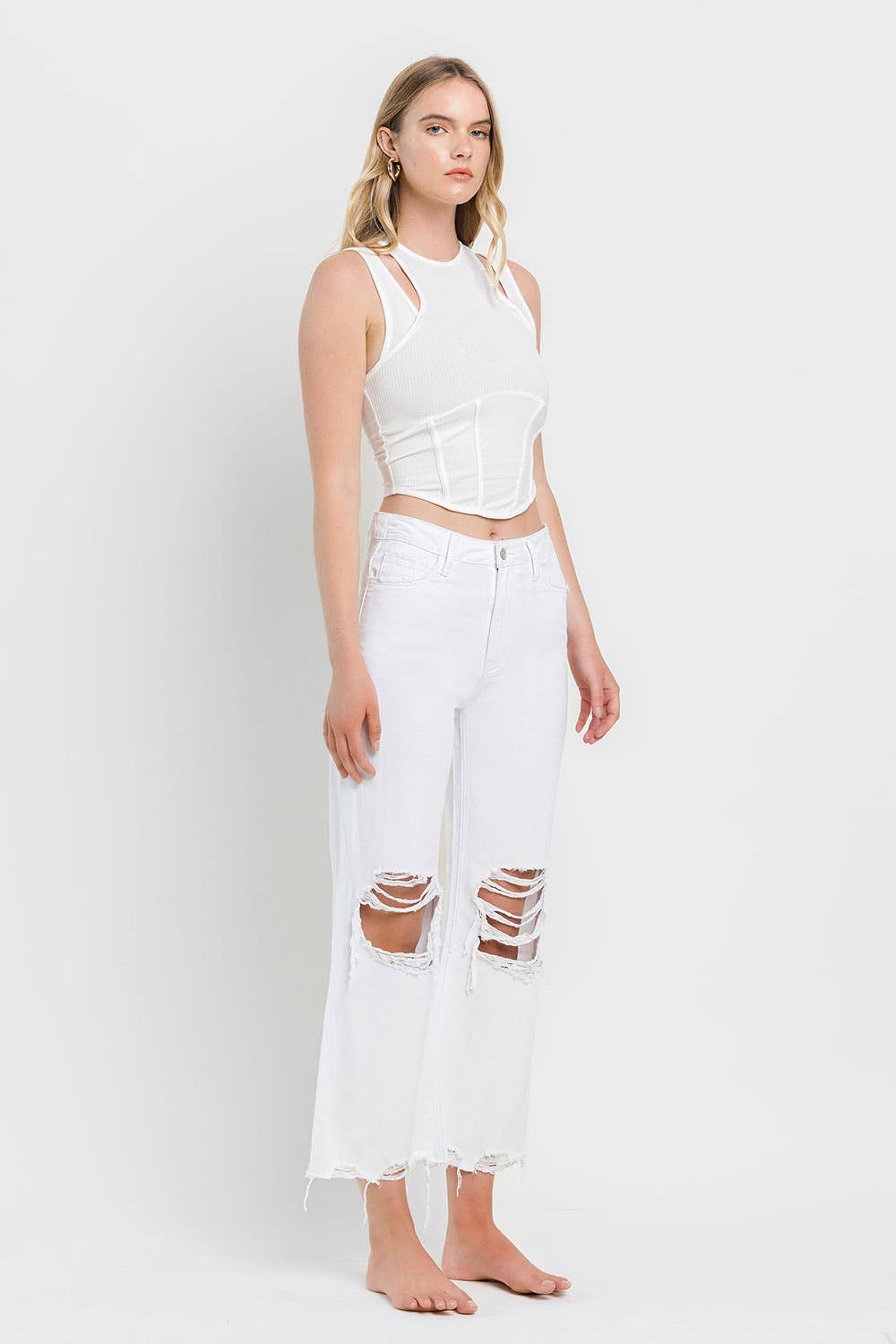 90'S VINTAGE SUPER HIGH RISE CROP FLARE JEANS