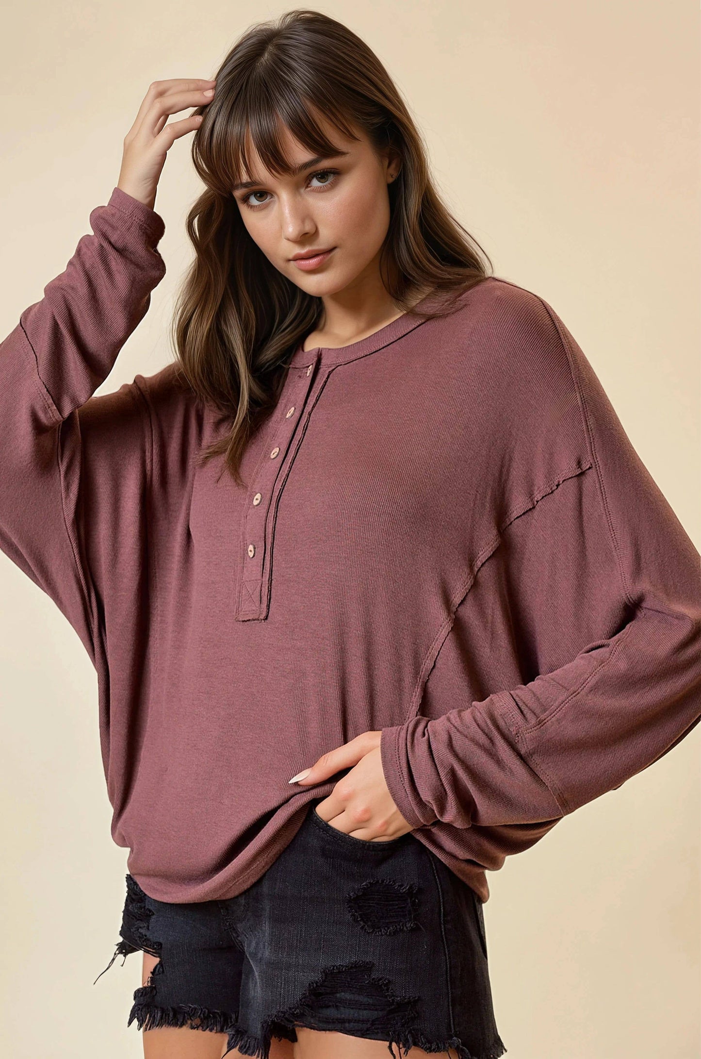 DOLMAN SLEEVE OVERSIZED HENLEY