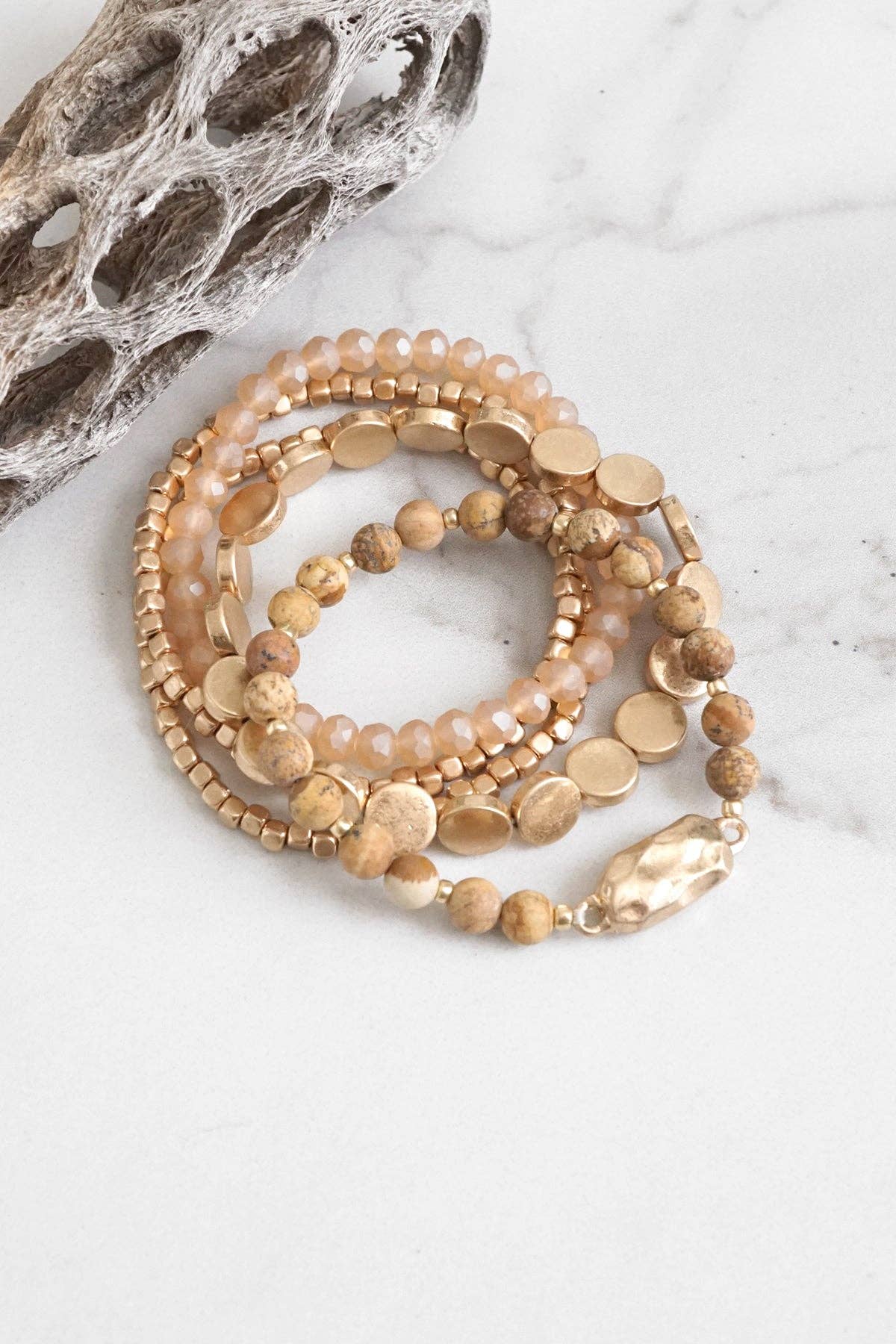 5 piece Boho Beaded Bracelets Stack NAT