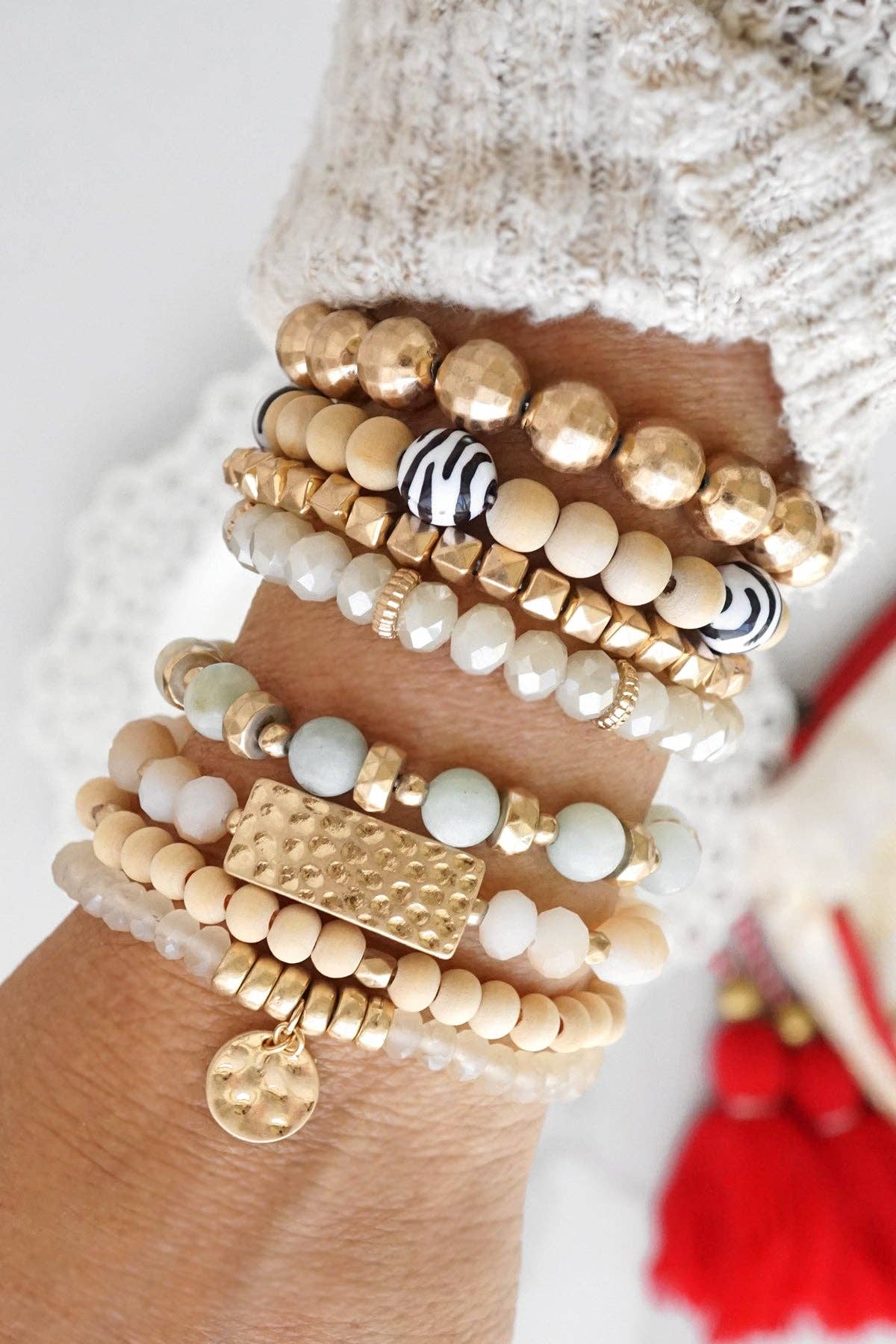4 Piece Stack Natural Wood & Amazonite