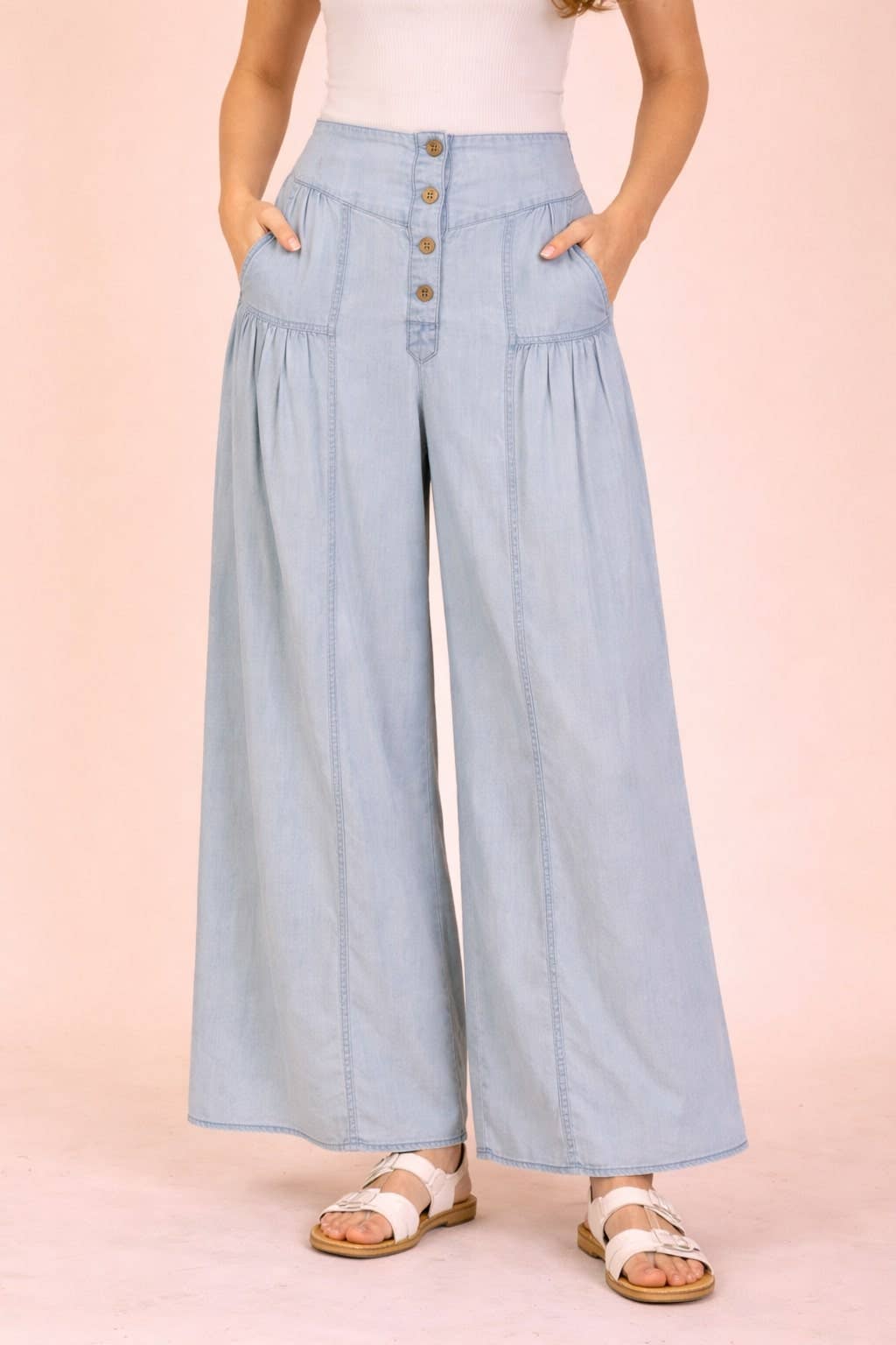 Chambray Wide Pants