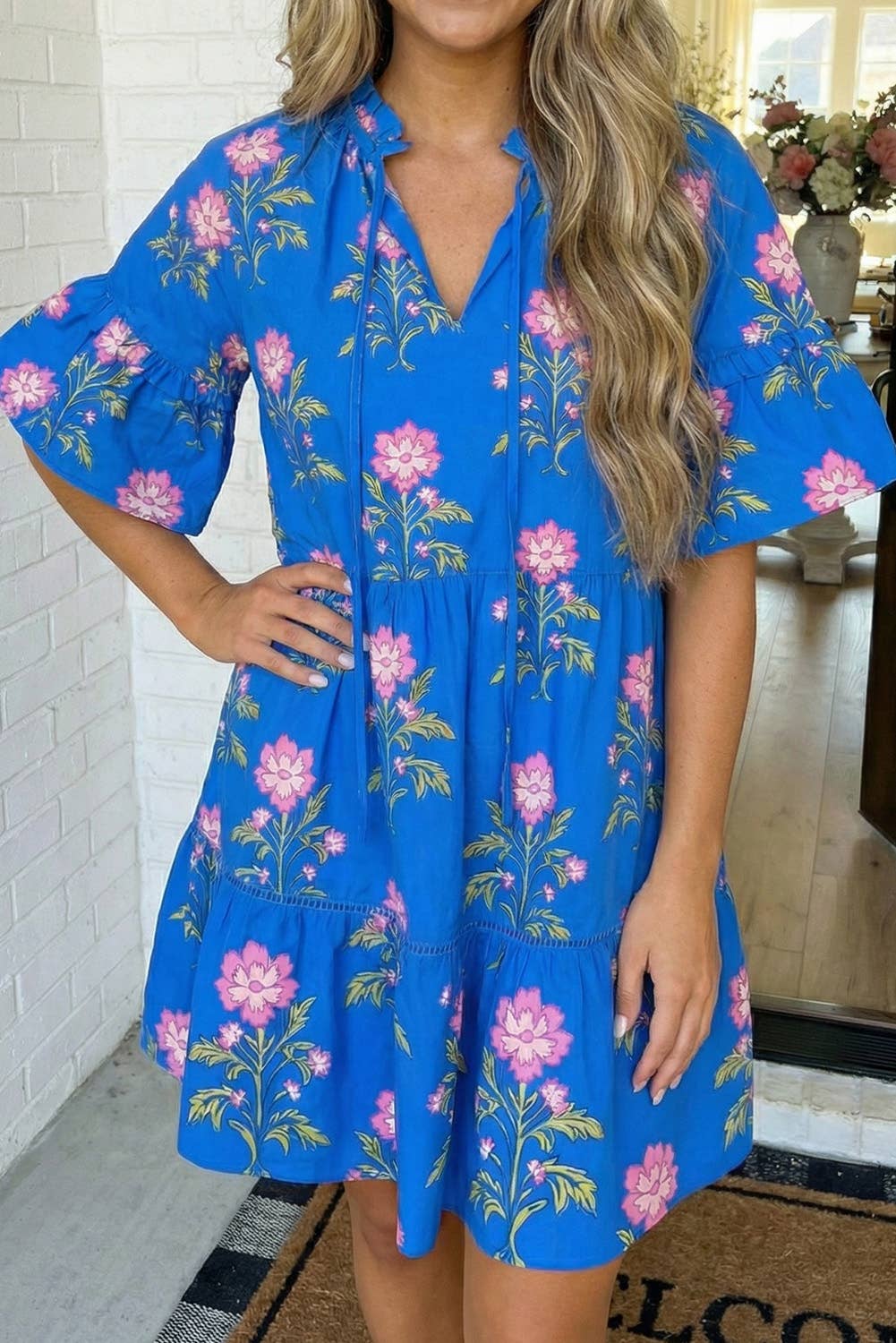 V Neck Flower Dress