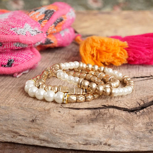 Pearls and Antique Gold Bracelet Set
