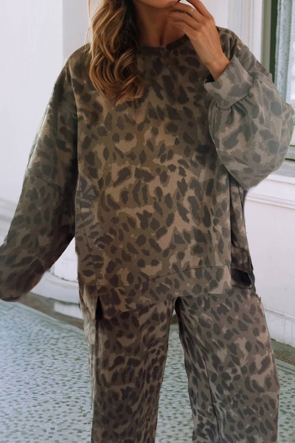 Leopard Sweatshirt & Pant Set