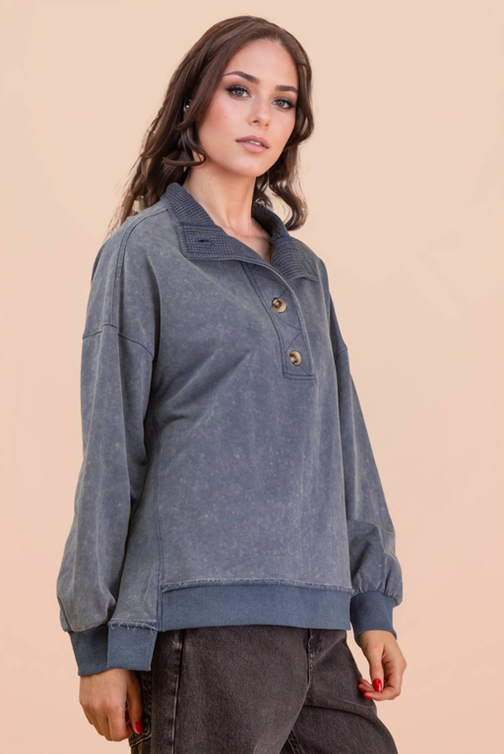 Mock Neck Button Up Sweatshirt