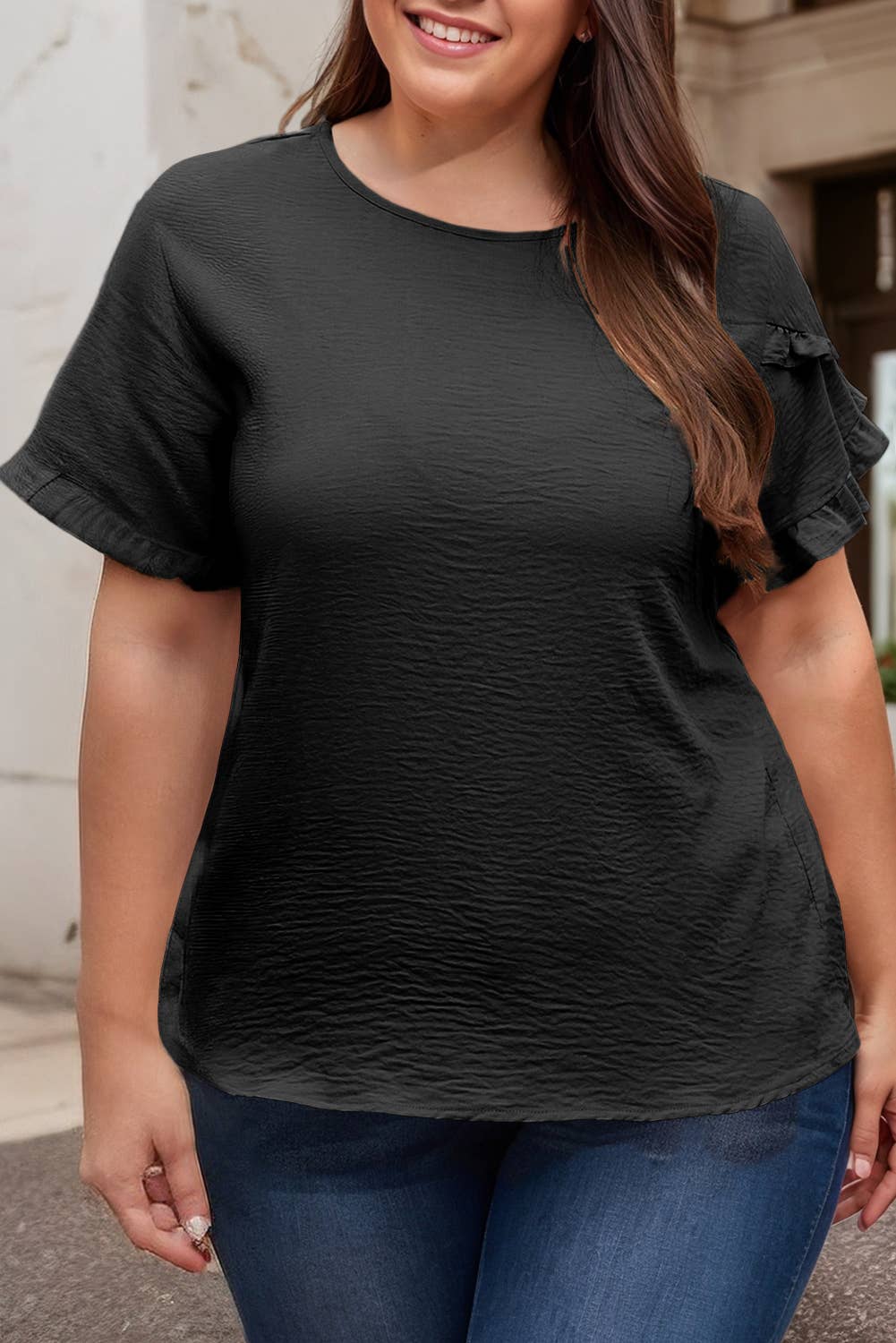 Plus Size Ruffled Sleeve Top