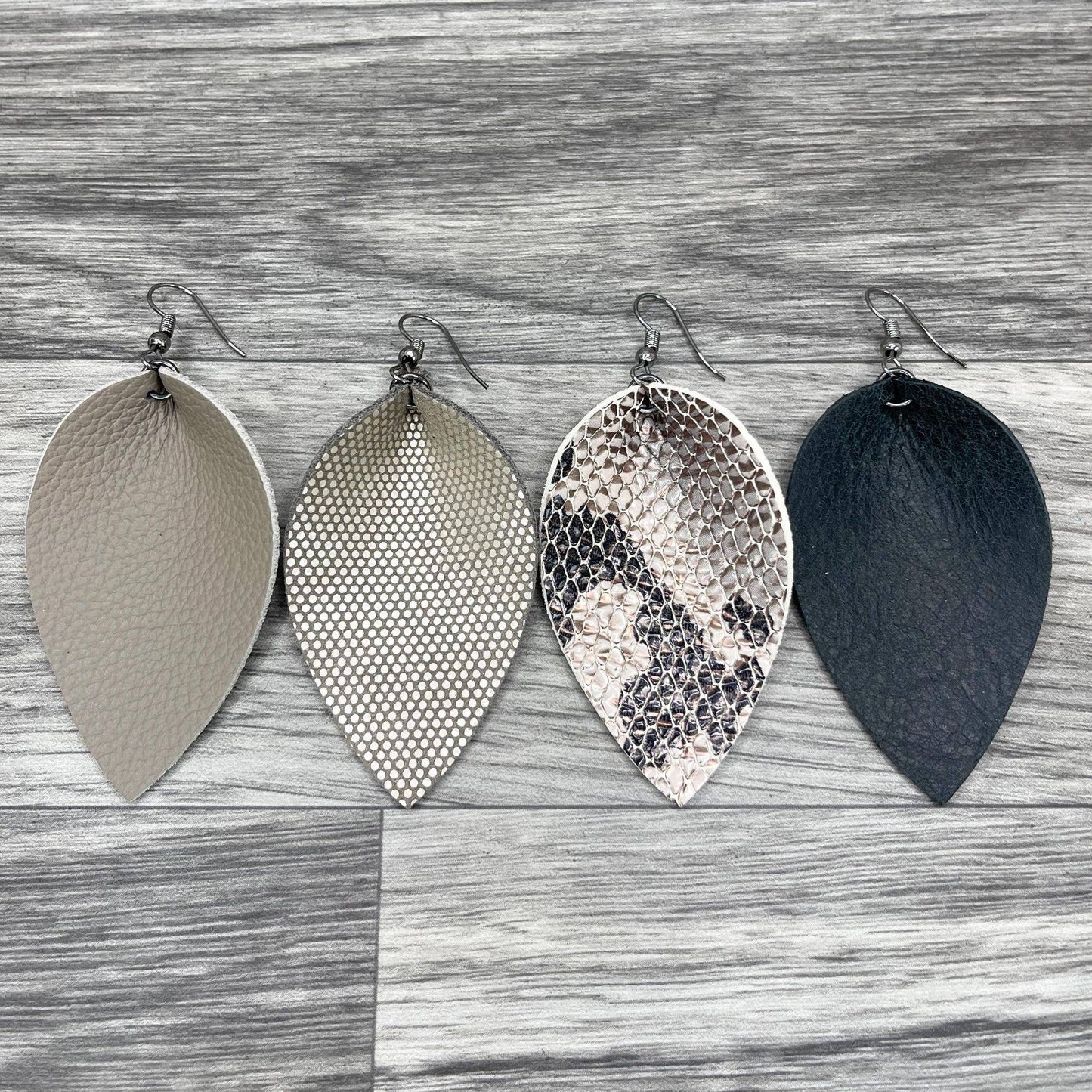 Leather Earrings 2.5" Petal Neutral Shimmer