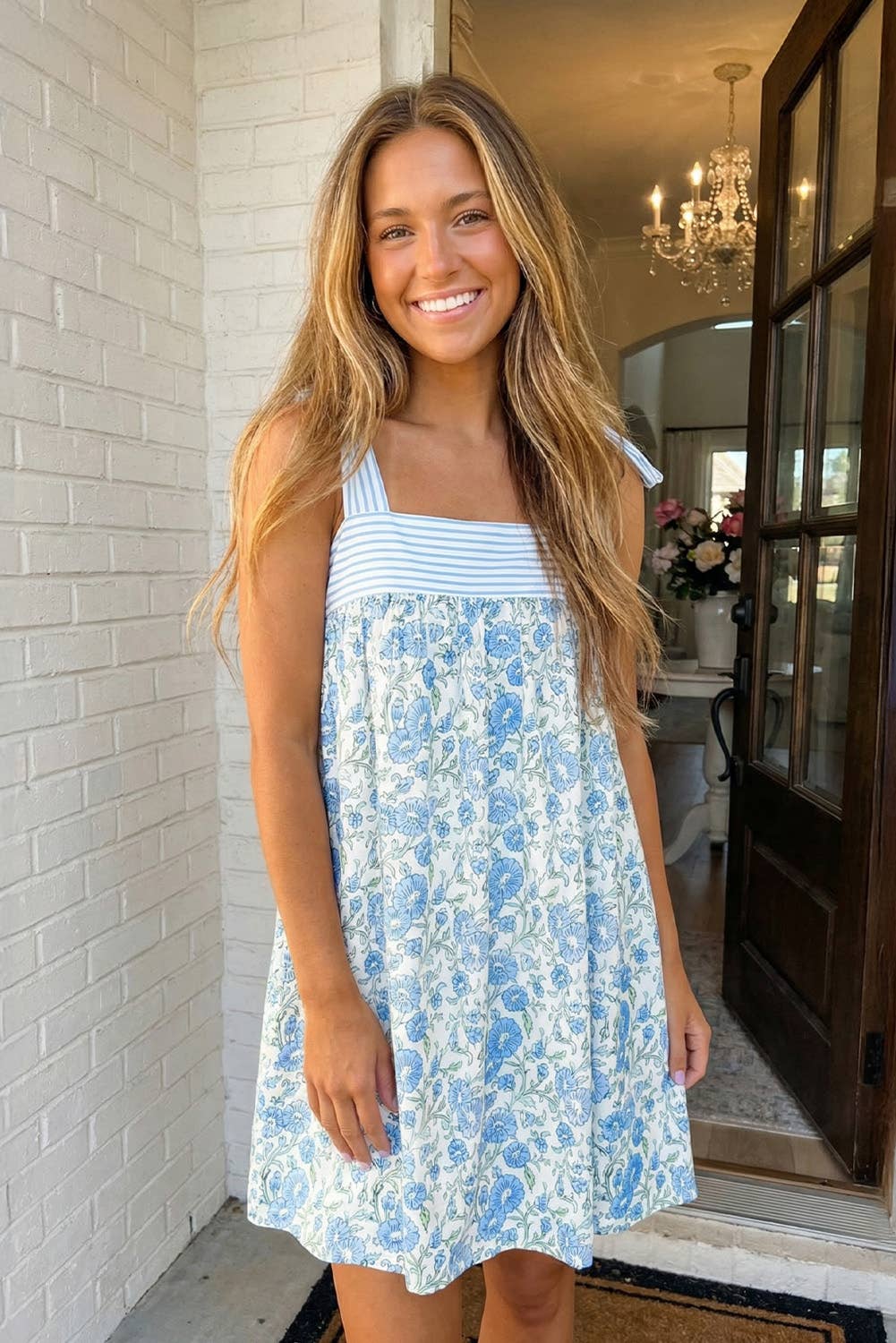 Floral Bow-Knot Strap Mini Dress