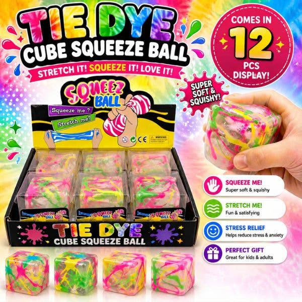 Tie Dye Cube Squeeze Super Soft Squishy Stretchy Stress Toys