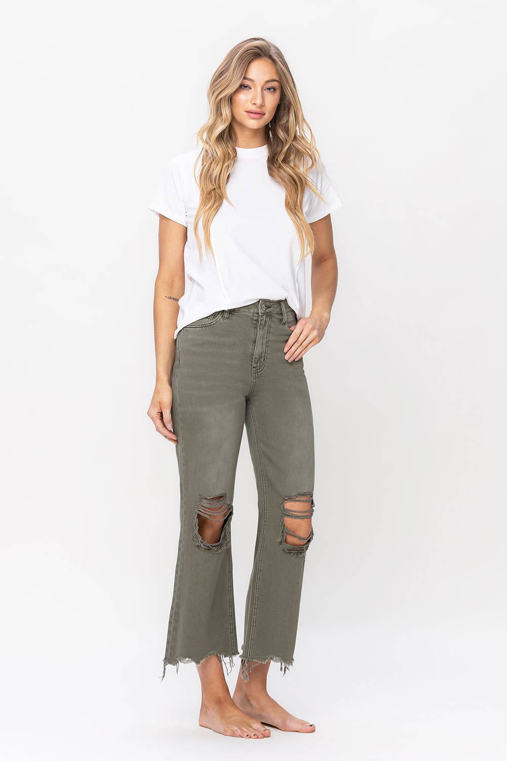 90'S VINTAGE SUPER HIGH RISE CROP FLARE JEANS