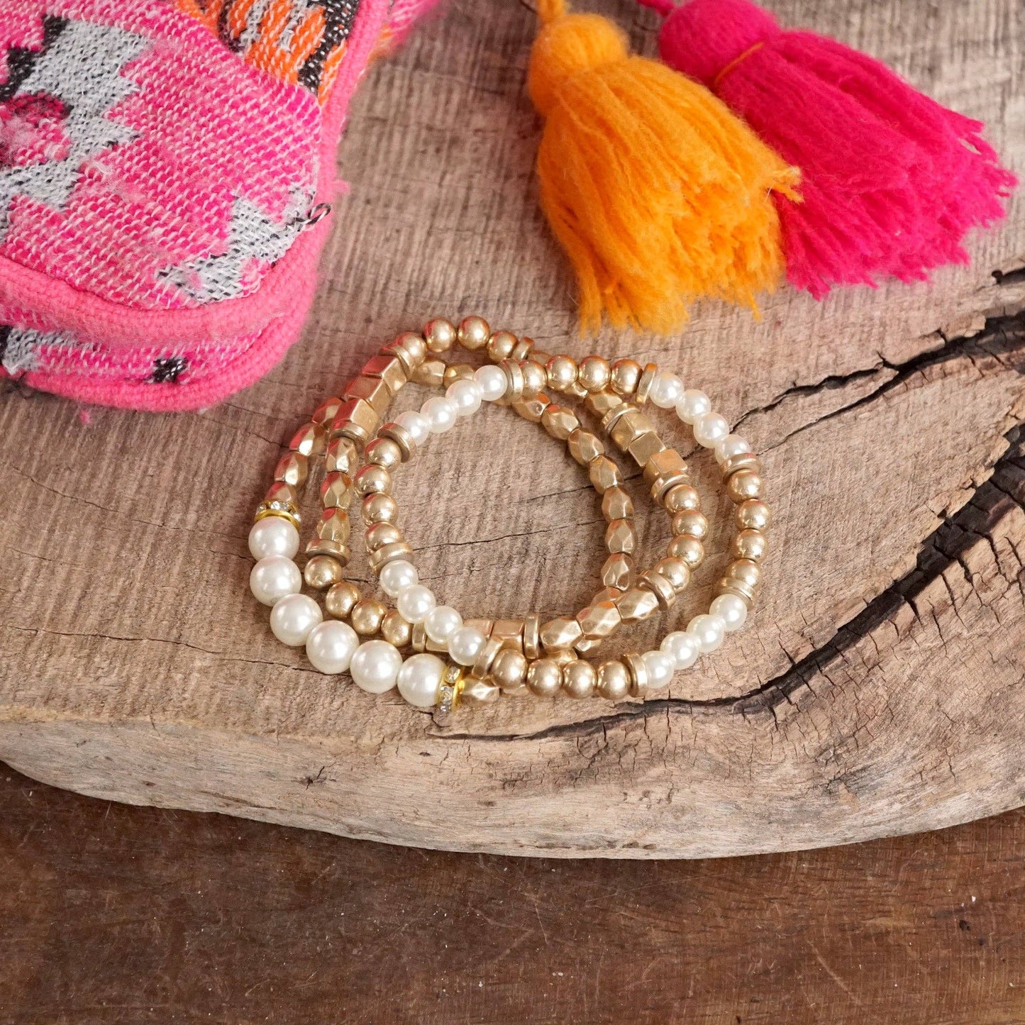 Pearls and Antique Gold Bracelet Set